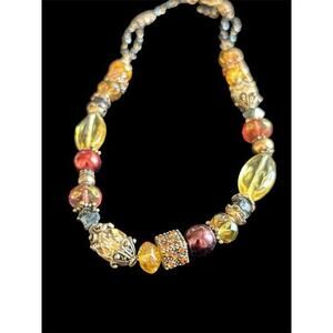 Vtg Chico’s 15” Boho Mixed Material Bead Necklace Glass